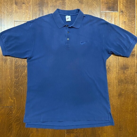 Nike Vintage White Tag Blue Tonal Cotton Polo Shirt Men's Size Large - Picture 3 of 8